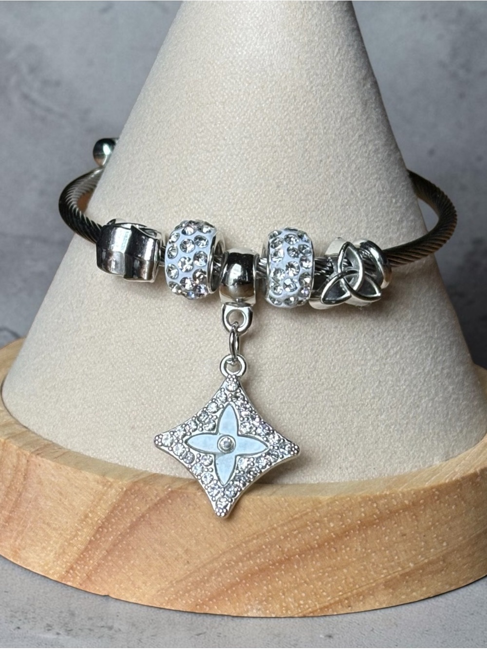 Silver Stainless Steel Charm Bracelet - Picture 3 of 4